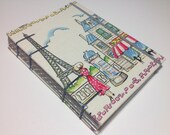 A day in Paris - Fabric Journal Notebook - Handmade - Coptic Stitched - Travel Holiday Vacation Journey - BBhandmades