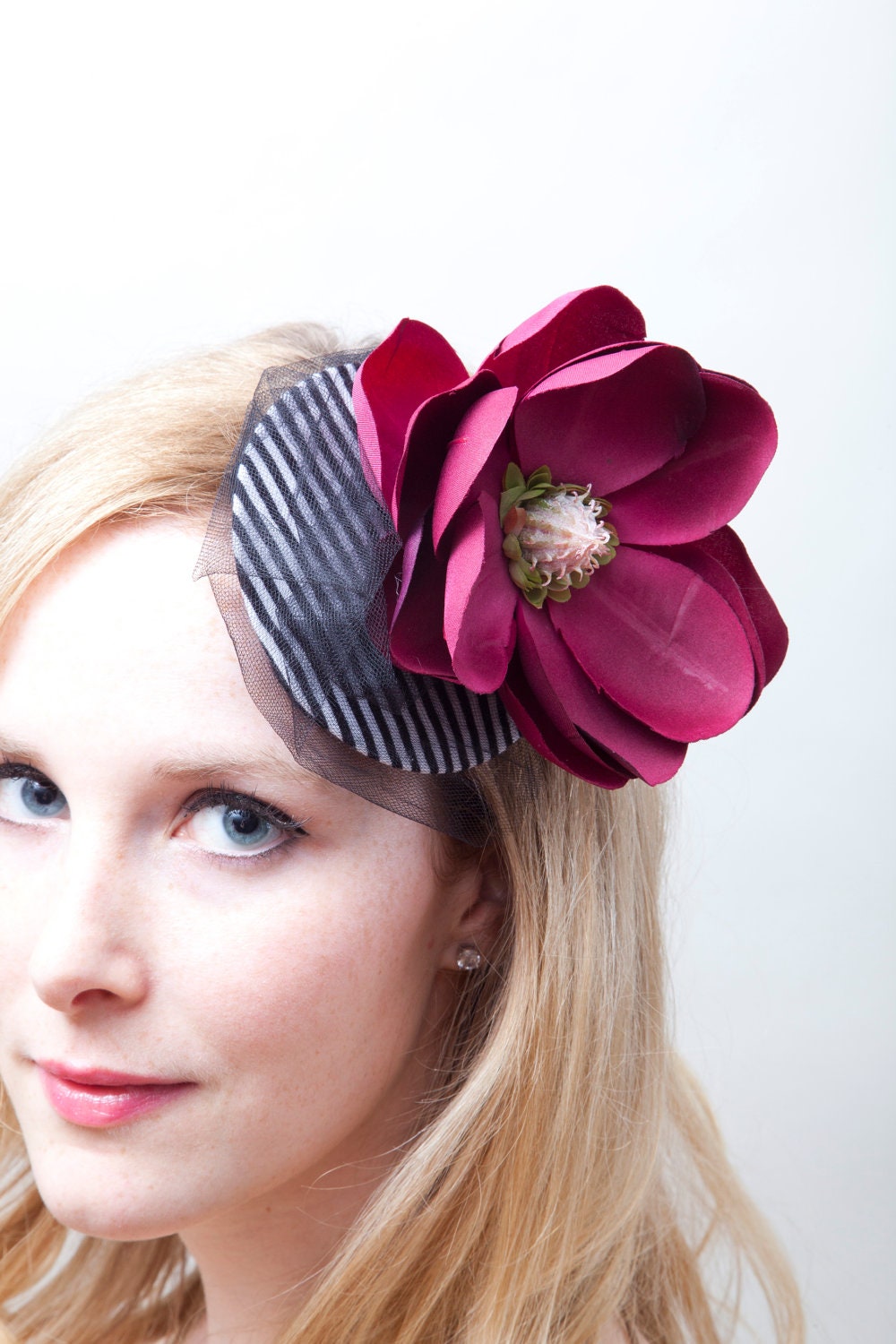 Vintage Inspired Purple and striped fasinator