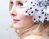 Large White and Black Polka Dot Flower hair fasinator