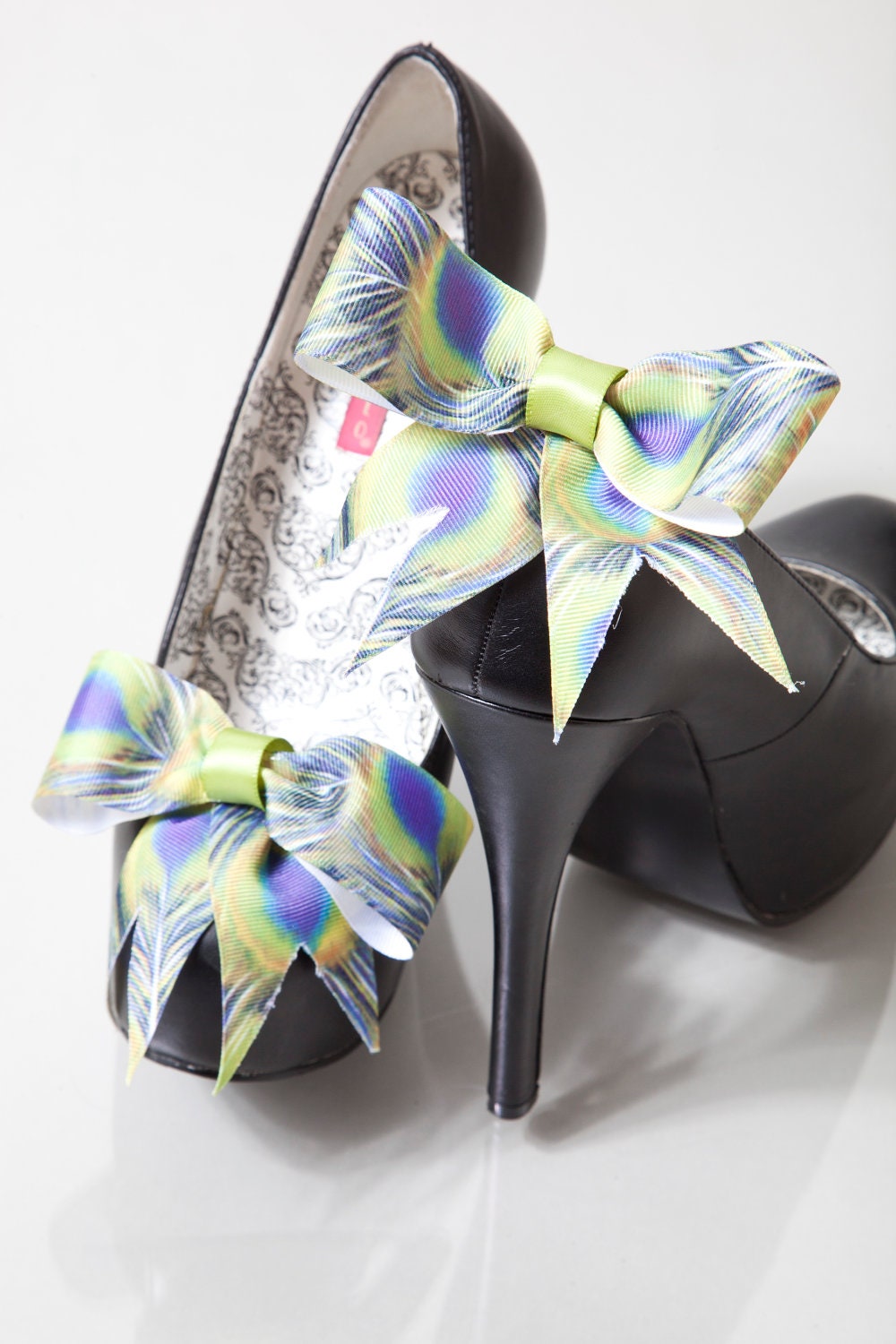 Peacock print Bow Shoe Clips