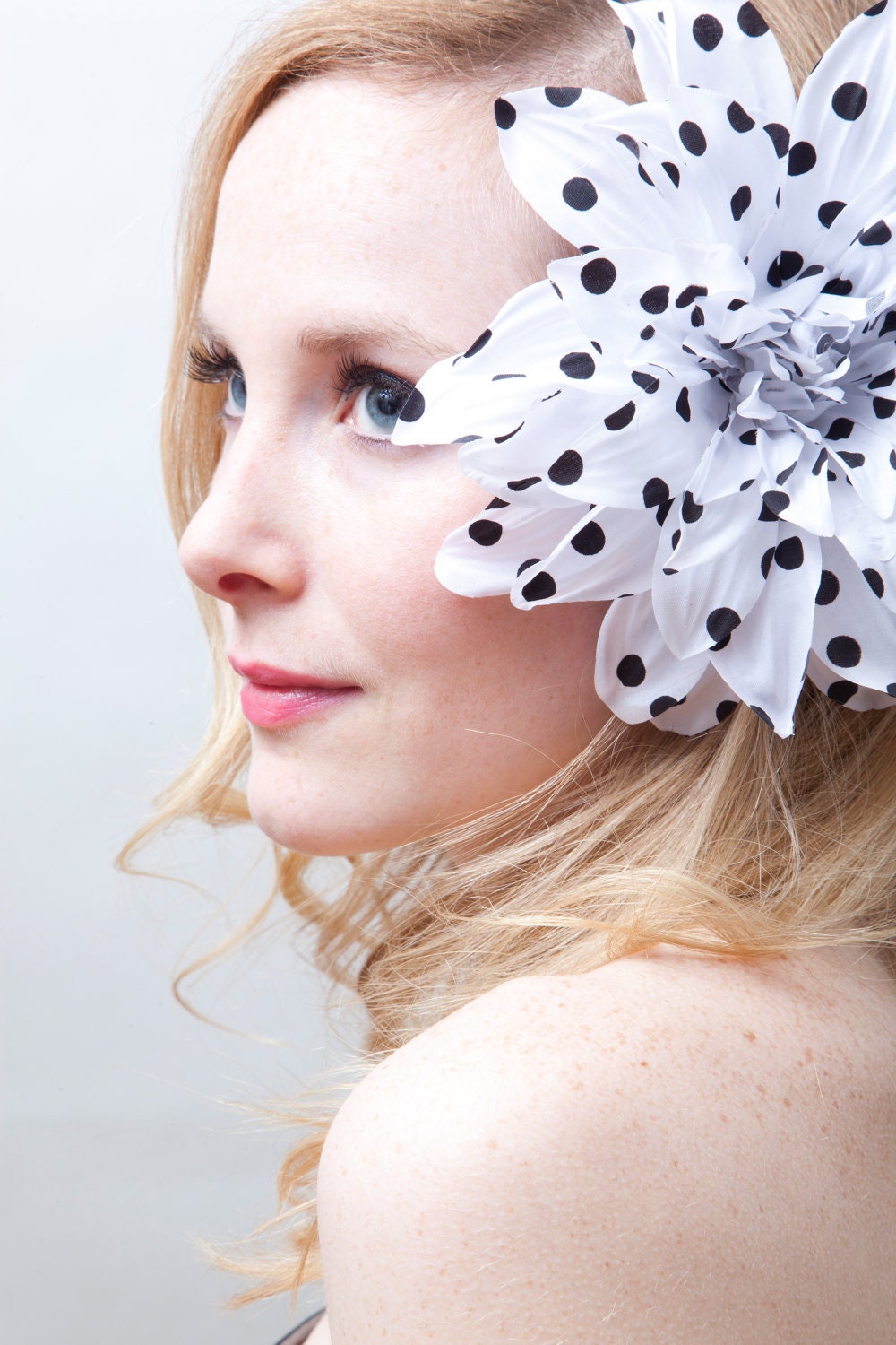 Large White and Black Polka Dot Flower hair fasinator