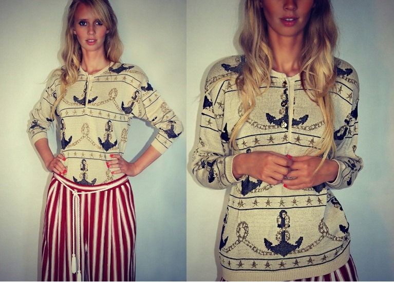 80's Italian Vintage Knit Nautical Top