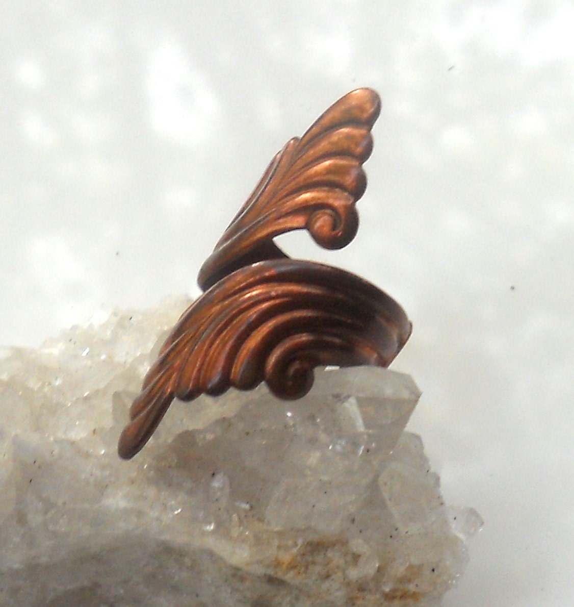 Vintage Copper Ring Size 6 Angel Wings