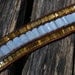 Wrapped Leather Bracelet with Powder Blue Lace Agate & Gold Glass Beads and Vintage Button - Brown Leather Cuff
