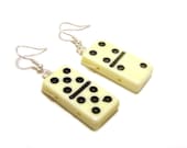 Upcycled Domino Tile Wire Wrapped Earrings/ Recycled Earrings/ Gift for Her