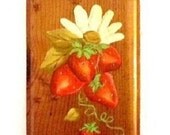 Charming Vintage Strawberries Daisy Wooden Plaque Wall Hanging Shabby Chic Wood Decor Country Art vtg Handpainted Retro Flowers Groovy Gift