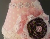LAMPSHADE-Pink white Shabby Chic Rose Table Lamp-Vintage Lace Daisy Flower Pretty Princess Lamp- handcrafted by HomeChiqueHome