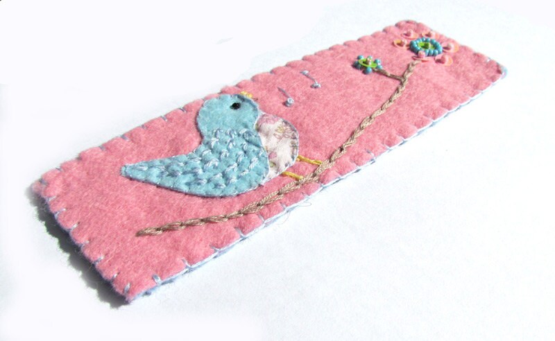 Items Similar To Handmade Felt Songbird Pink Bookmark On Etsy