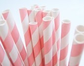 Striped Paper Drinking Straws (25) - BABY PINK