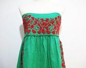 Mexican Embroidered Sundress Strapless In Green