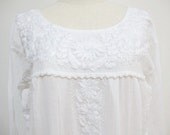 Mexican Embroidered Dress Long Sleeves Tunic In White