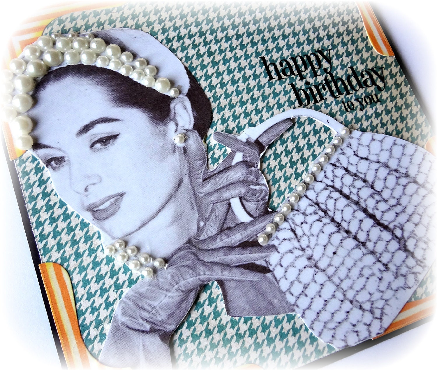 1950's Collage Woman with Pearls Collage Birthday Card