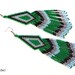 Long Tribal / Boho Seed Bead Earrings in green and violet  tones - peyote earrings, beaded jewelry