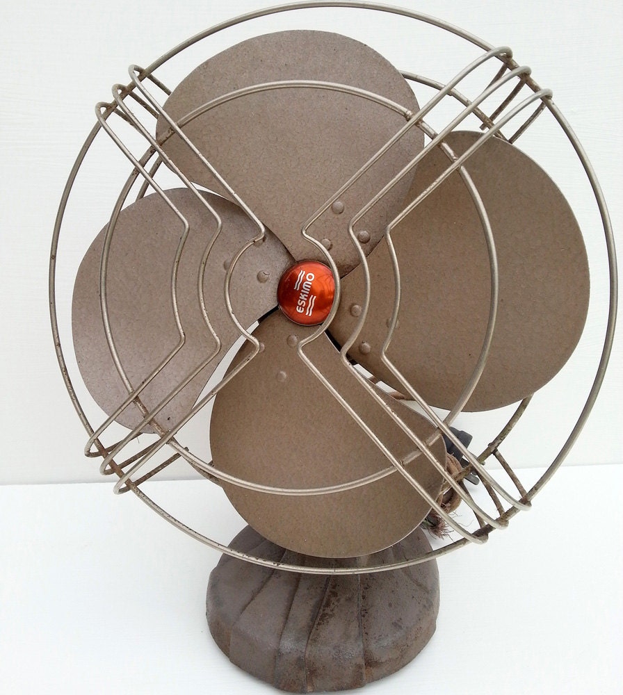 Vintage Industrial Bronze Tone Eskimo Electric Desk Fan - Retro Cool