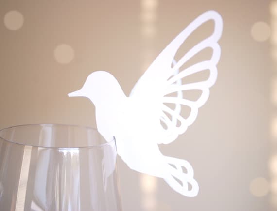 Perching Bird Shape Wine Glass Place Cards Set of 10