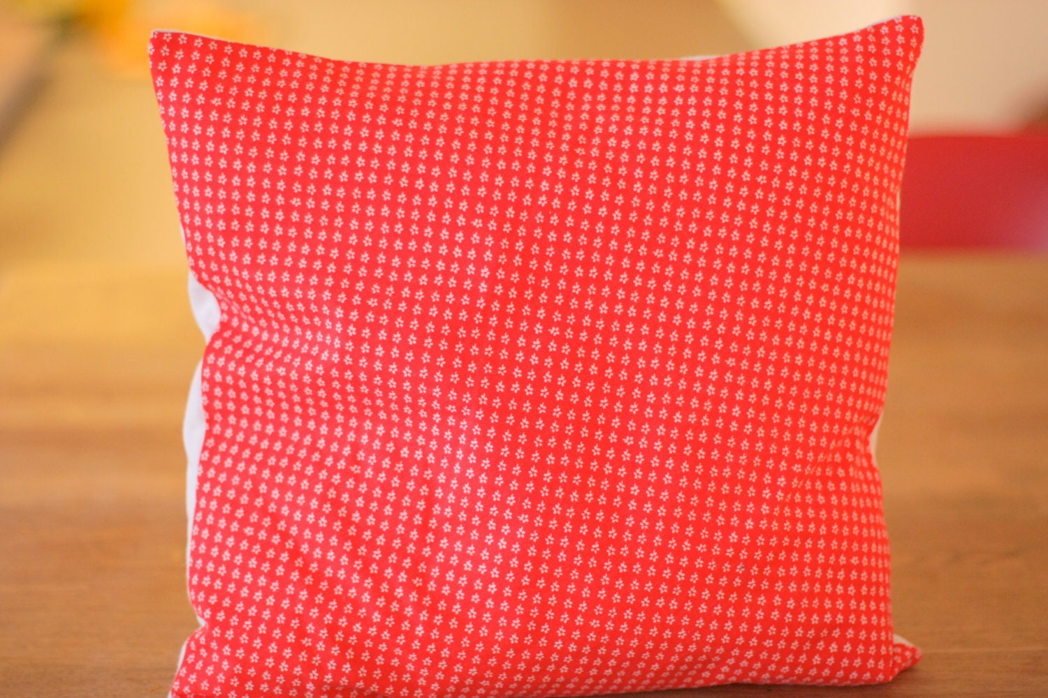 1970s Danish Sodahl Vintage Fabric Retro Cushion Cover Bright Red and Tiny Flowers from Denmark