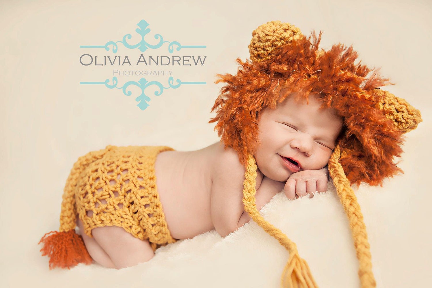 Crochet Mighty Lion Bonnet and Diaper Cover Set -- Made to Order -- Newborn-3months -- Available in Newborn-6months