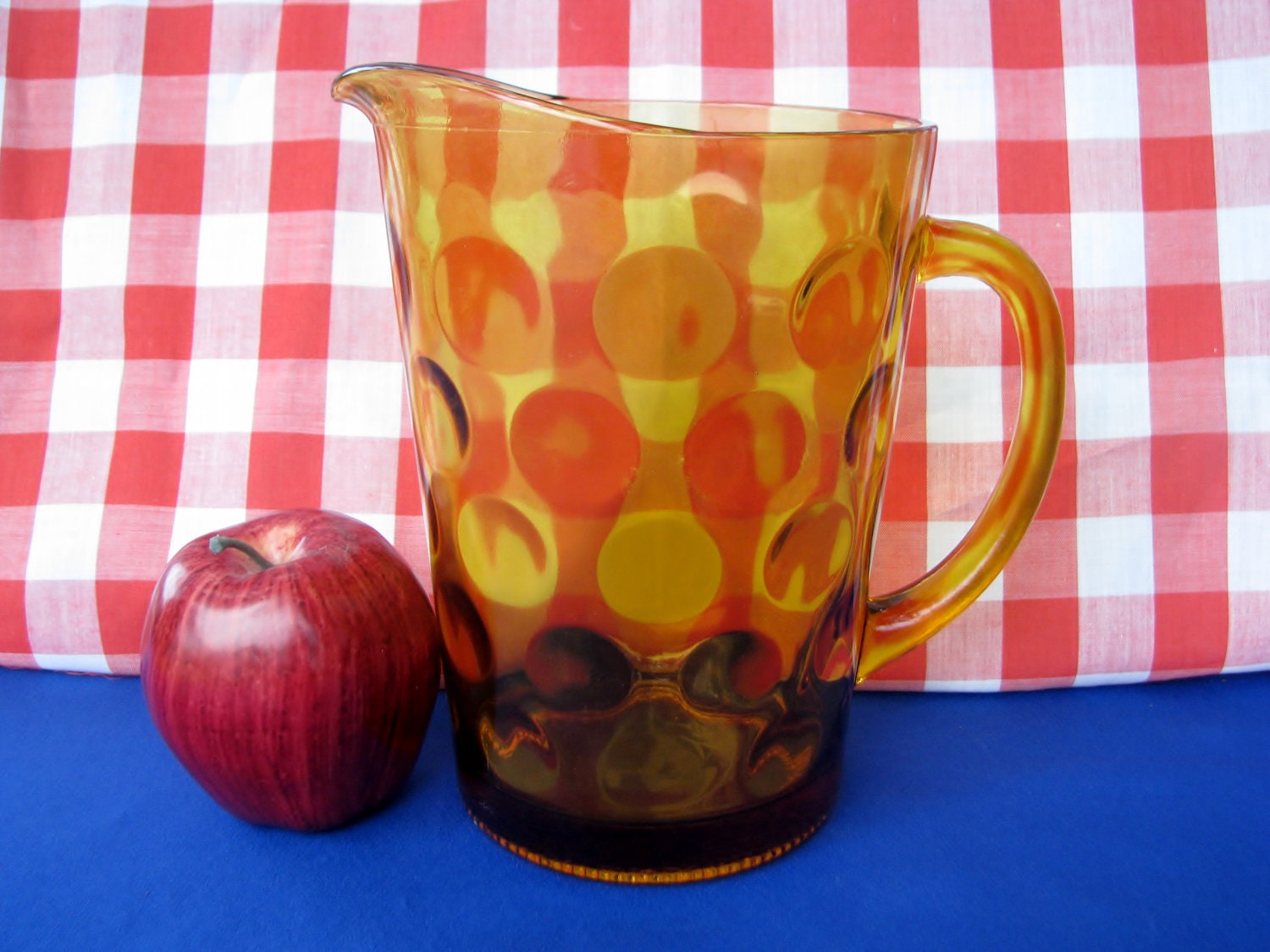 Vintage Pitcher Hazel Atlas El Dorado Gold Amber Thumbprint Polka Dot 1970's
