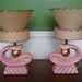 Pair of Pink and Gold Atomic Table Lamps with Fiberglass Shades Mid Century Modern