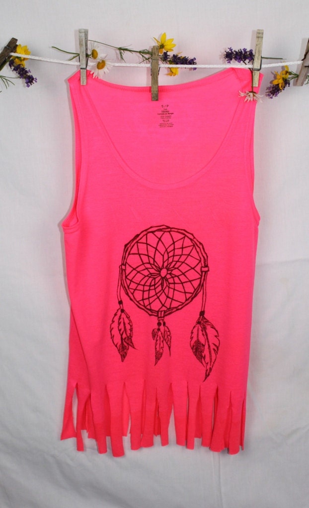 Dream Catcher Fringe Tank in Neon Pink