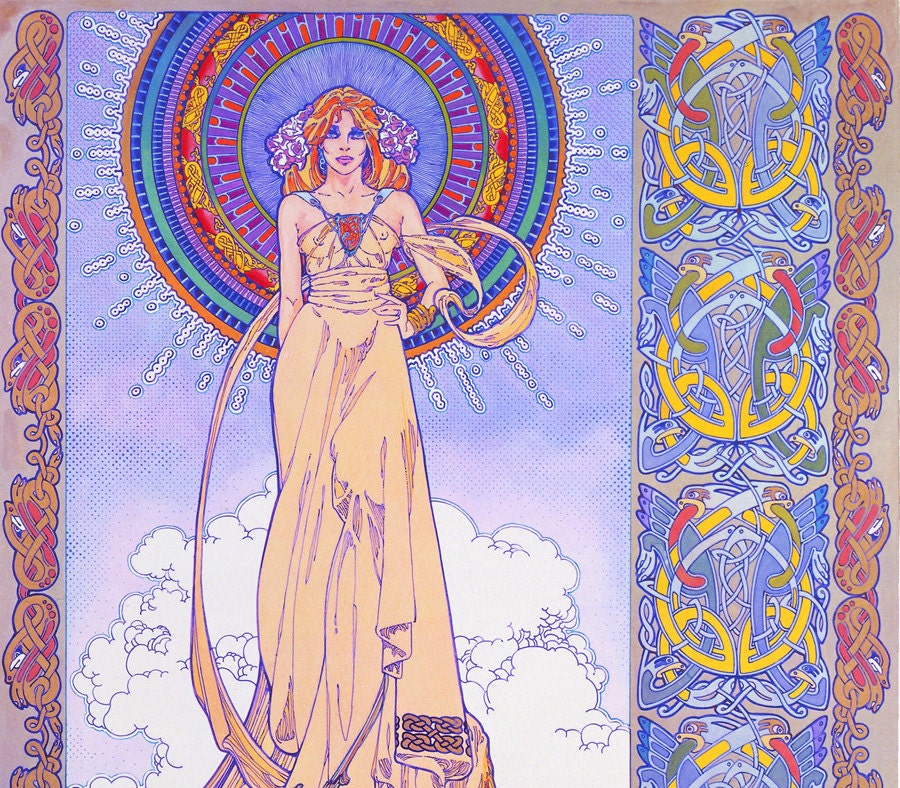 Fine Art Print ERIU 23x16. Art Nouveau, Fantasy Art, Celtic Art, Print, Goddess, Ireland, Irish, Original Painting, Goddess, Celtic design.