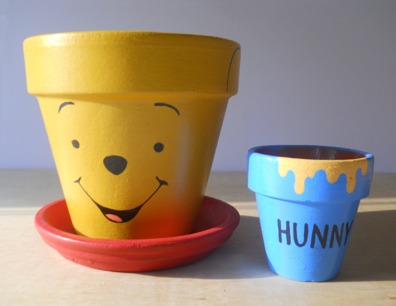 Winnie the Pooh Painted Flower Pot Gift Set with Mini Honey Pot MADE TO ORDER