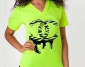 Zebra drip Women's neon V Neck