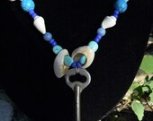 beach key necklace, handmade beaded with shells and turquoise called Shelly
