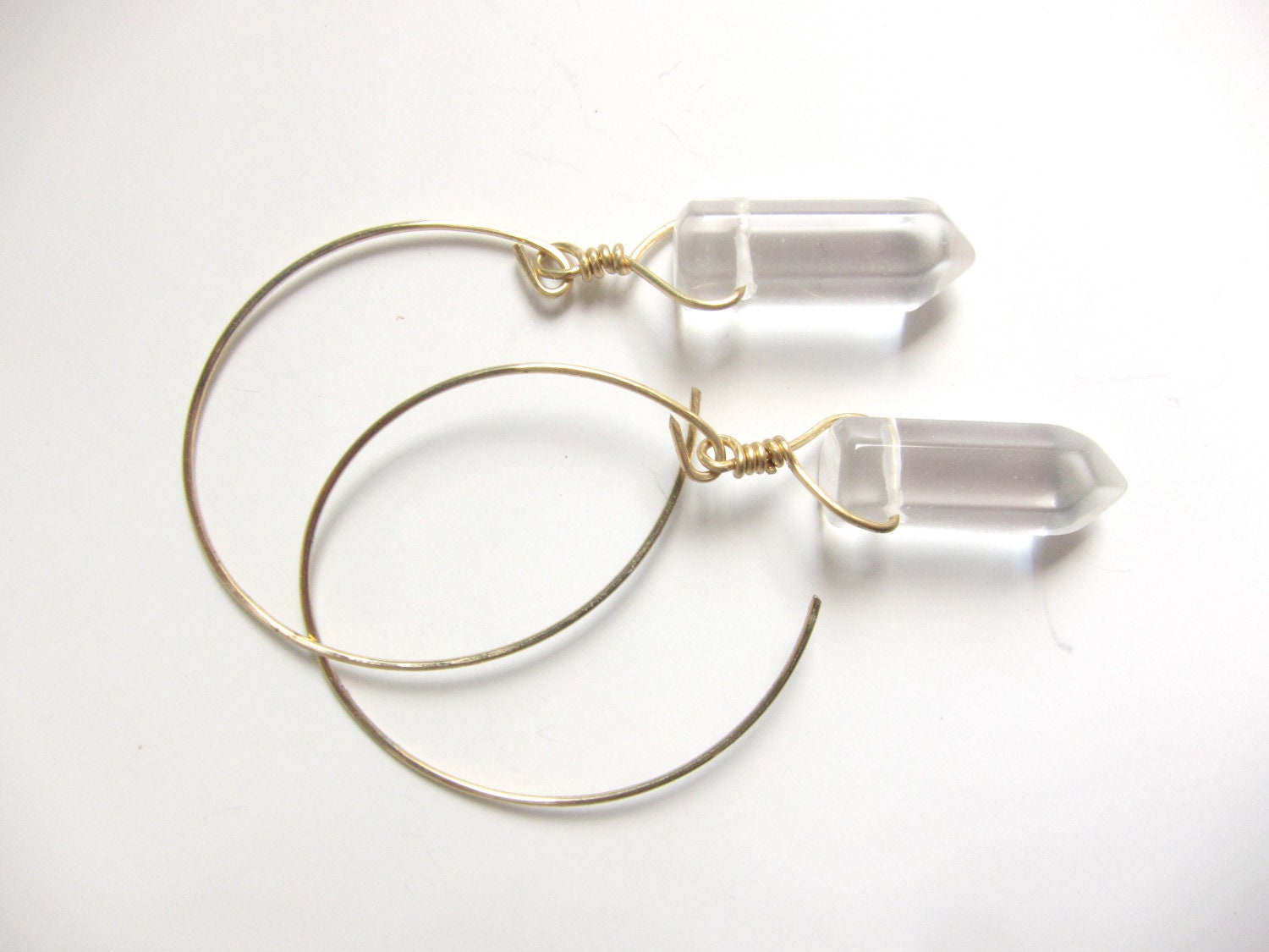 Clear Quartz  Crystal  Gold Wire-wrapped Hoops  New for Fall Handmade Earrings
