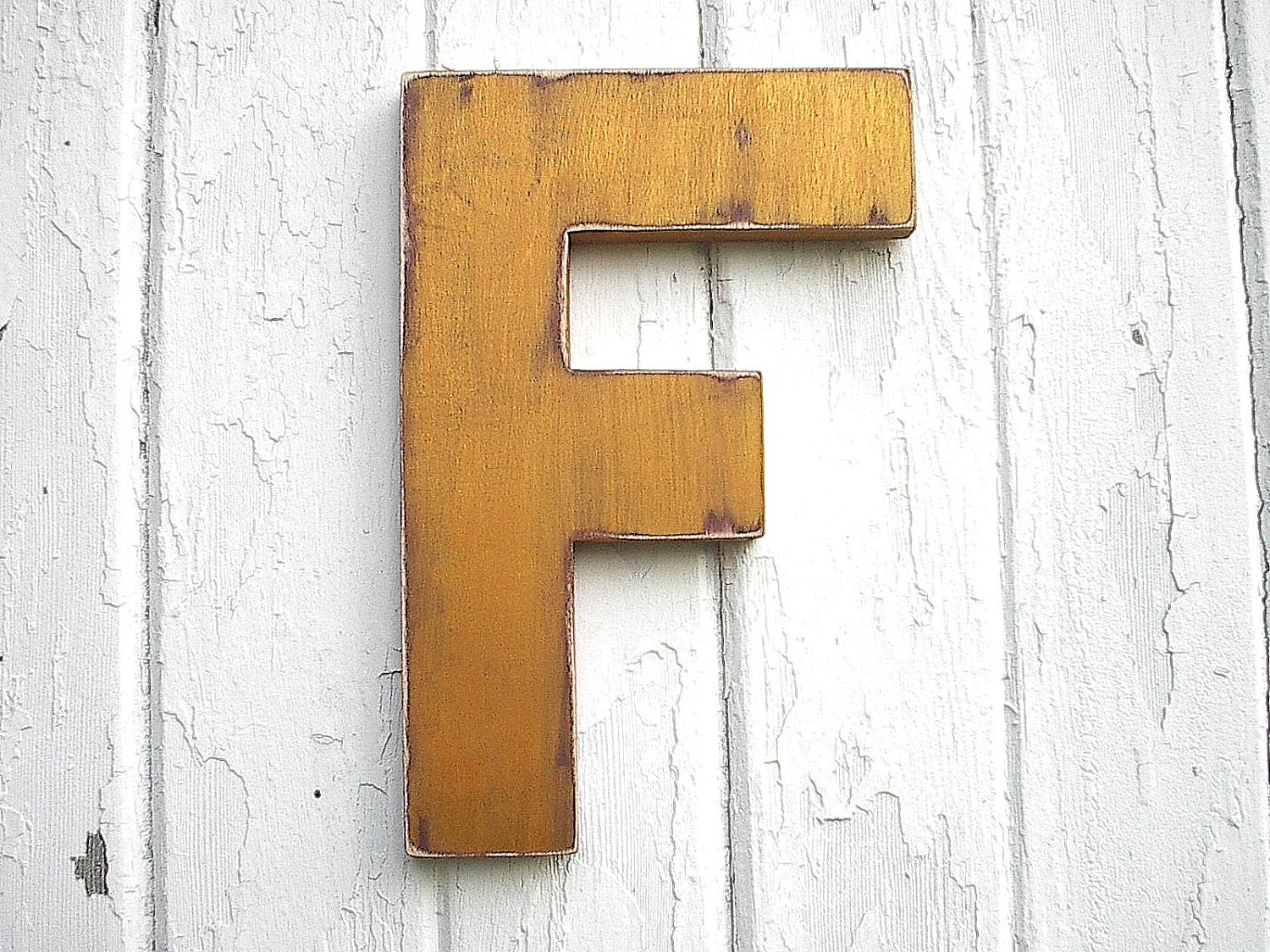 Shabby chic Wooden Letter "F" Gold initial Nursery Decor Kids Wall Art
