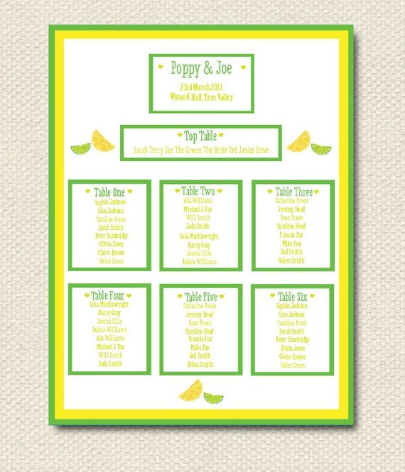 DIY PRINTABLE Lemon and Lime Rustic Retro Table/Seating Plan Il_570xn
