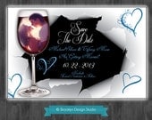 Save the Date elegant unique photo wine glass announcement - Digital File