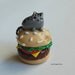 Pusheen Cat On a Hamburger, Polymer Clay Miniature