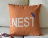 1 handmade linen cotton bird want to go home nest printed decorative pillow case / cushion cover 45cmx45cm