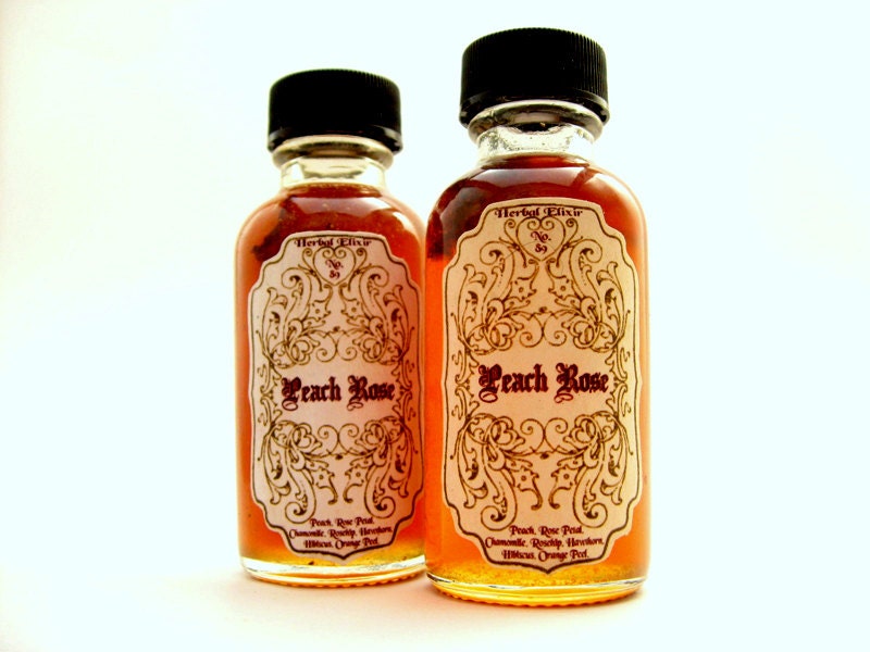 Infused Honey- Peach Rose. Soothing Herbal Honey Elixir: Peach, Rose Petal, Chamomile, Hawthorn, Hibiscus, Orange Peel. 1oz.