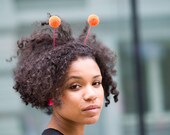 handmade bee headband with orange pompoms fluorescent neon, fascinator, pom pom, pompon by bimabejbe