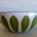 Awesome Vintage Mid Century Modern Cathrineholm 8 inch diameter White and Green Lotus Leaf Bowl.