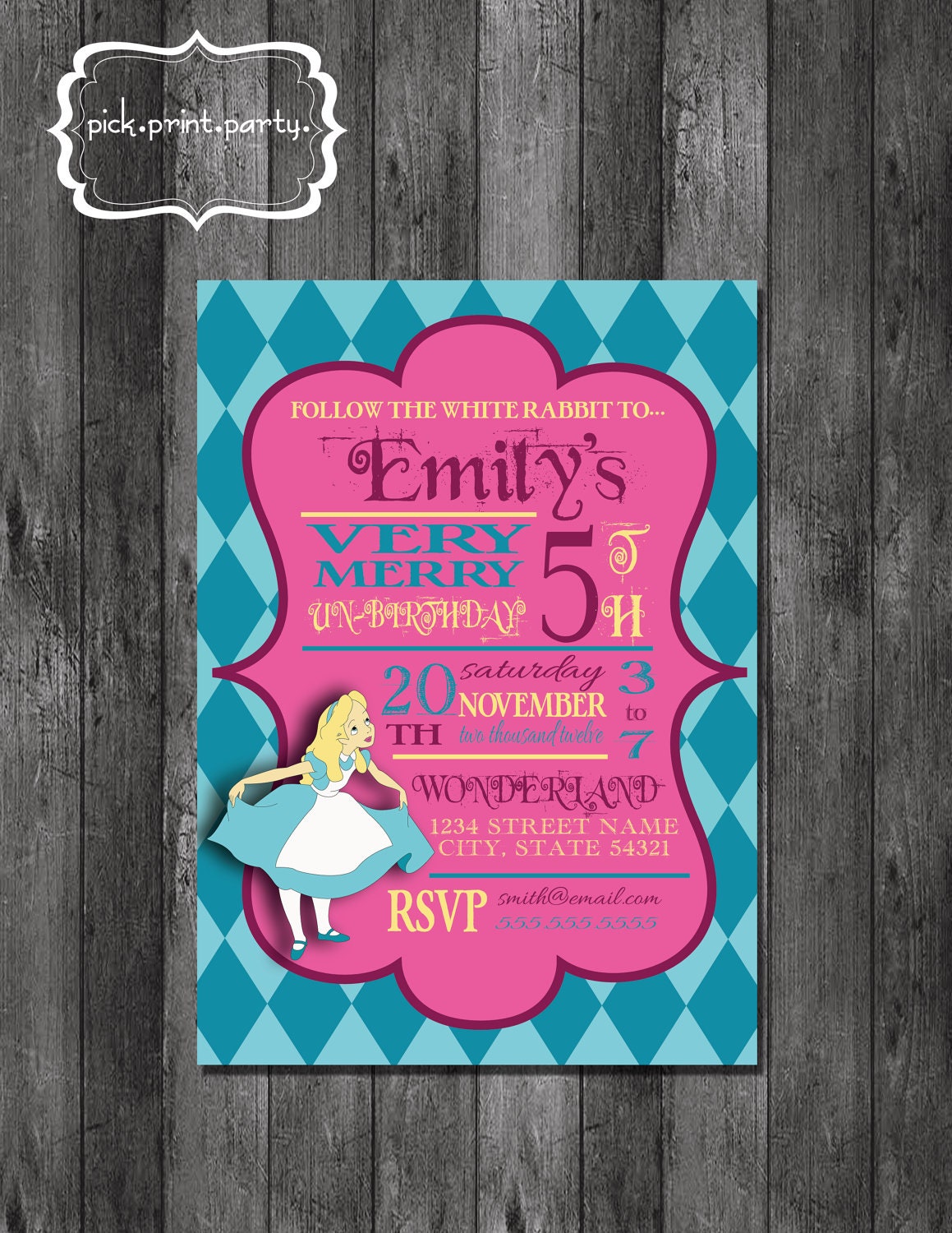 Alice in Wonderland Very Merry Un-Birthday Theme Party Invitation - DIY - Printable