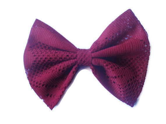 BIG Hair Bow - Big Red Lace Hairbow - Upcycled Material