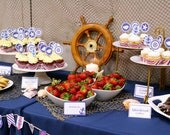 Classy Nautical Party Printable Food Tent Cards in Navy