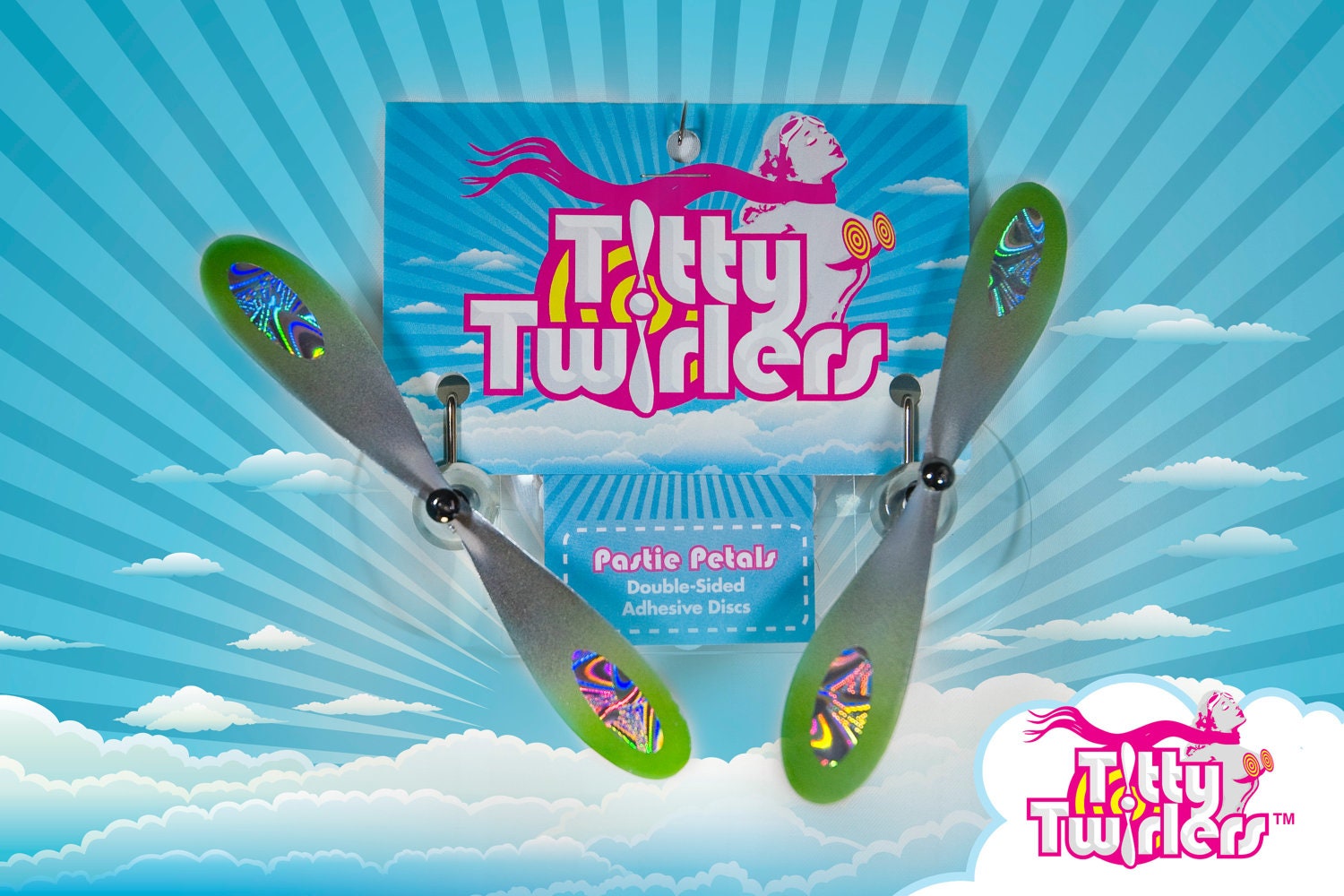 Titty Twirlers - Propeller Pasties - Sassy Silver/Kiss Me Kiwi
