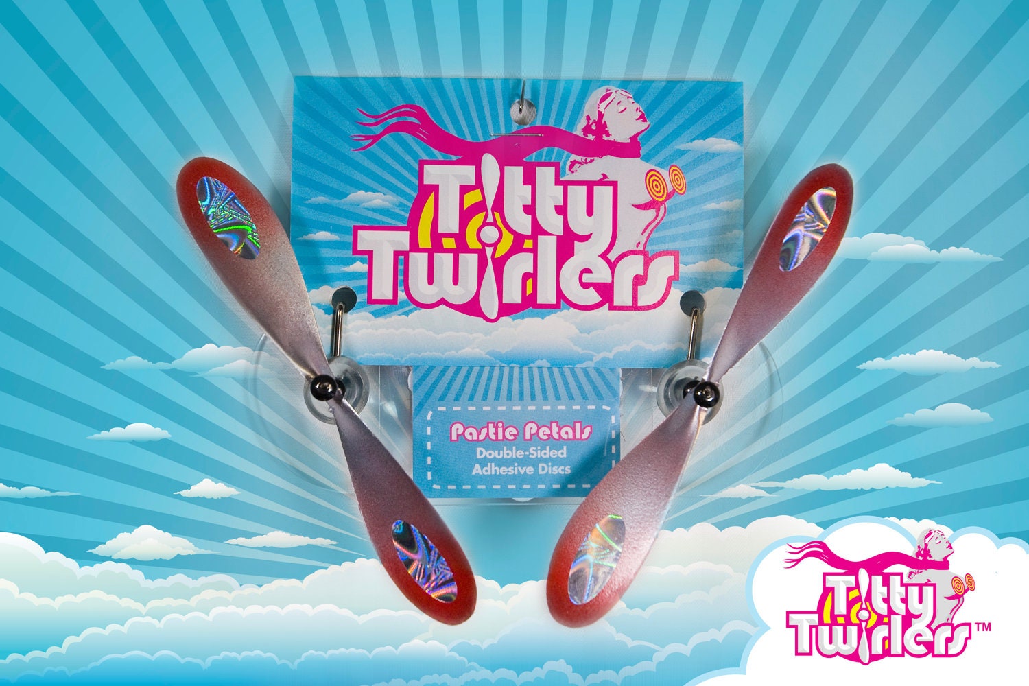 Titty Twirlers - Propeller Pasties - Sassy Silver/Charming Cherry