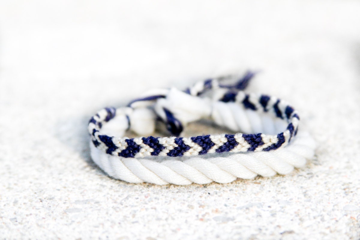 Ivory and Navy Asymmetrical Chevron Adjustable Bracelet