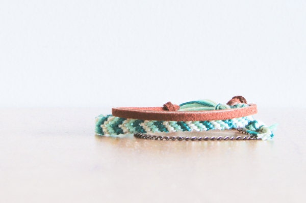 Ivory, Mint and Teal Chevron Adjustable Bracelet