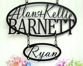 Custom Family Name w/ Child First Name Metal Sign - Personalized Gift