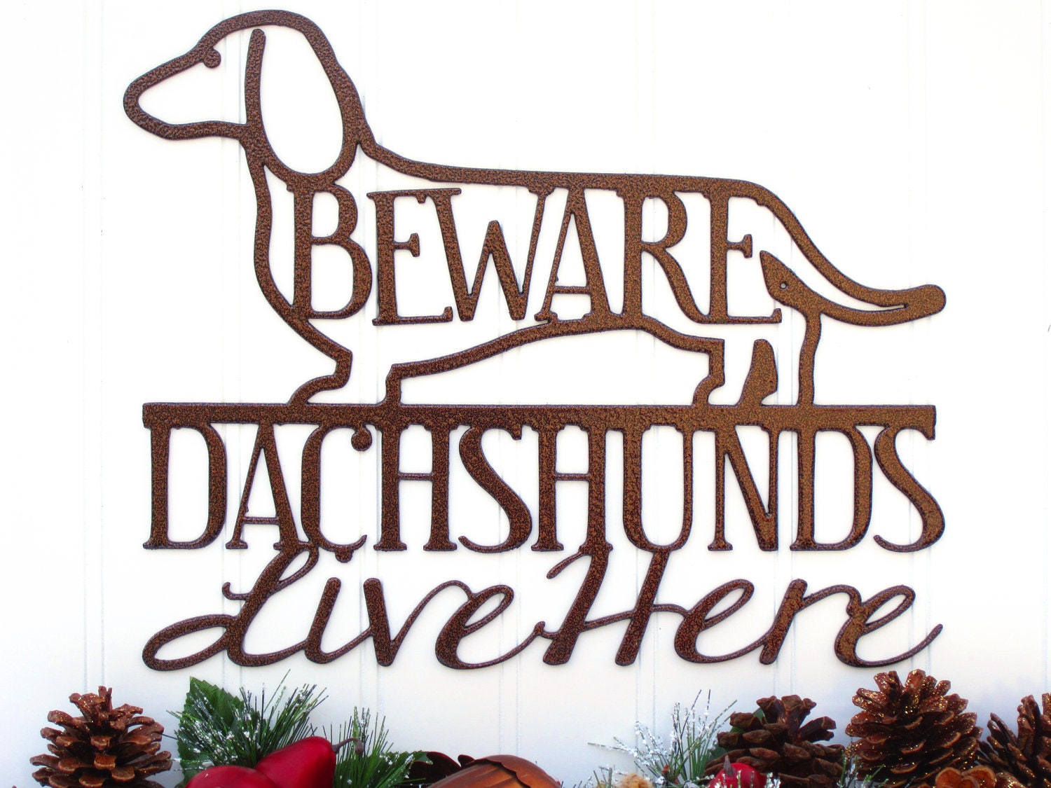 Dachshunds Live Here Metal Sign - Copper Vein Doxie Decor