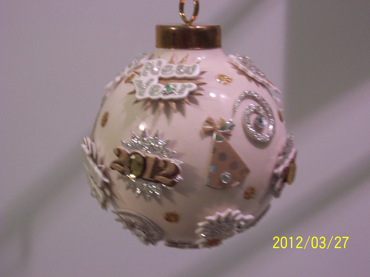 DISCOUNTED - New Year's Eve 2012 - Handmade Holiday Porcelain Tree Ornament Keepsake