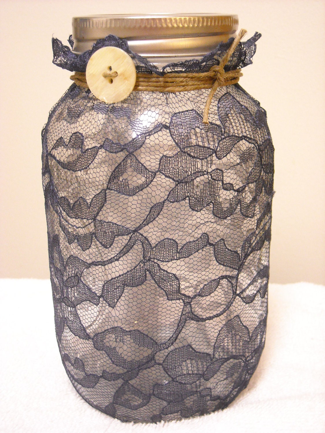 Wedding Decorations - Navy Blue Mason Jar Centerpieces - Candleholder or Vase