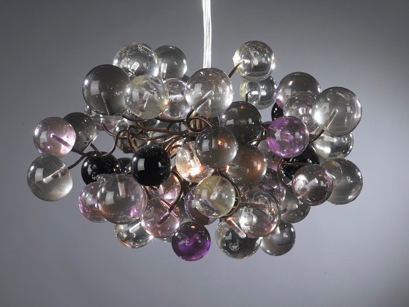 Pendant lighting. Grey and purple shades of bubbles.