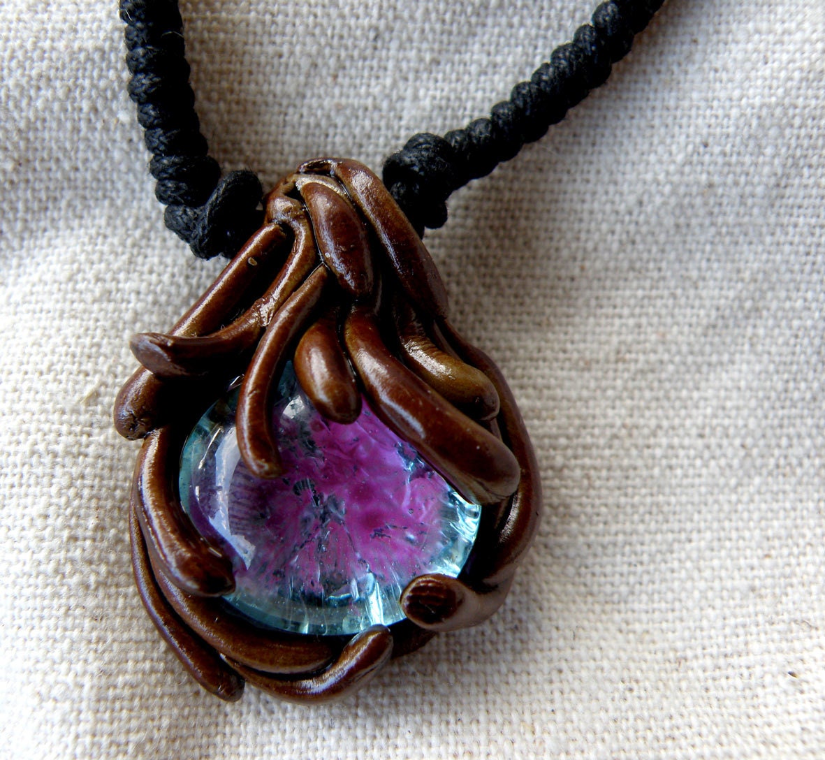 Unique Light Blue and Purple Necklace MORNING JEWEL fairy fantasy handmade blacklight reactive